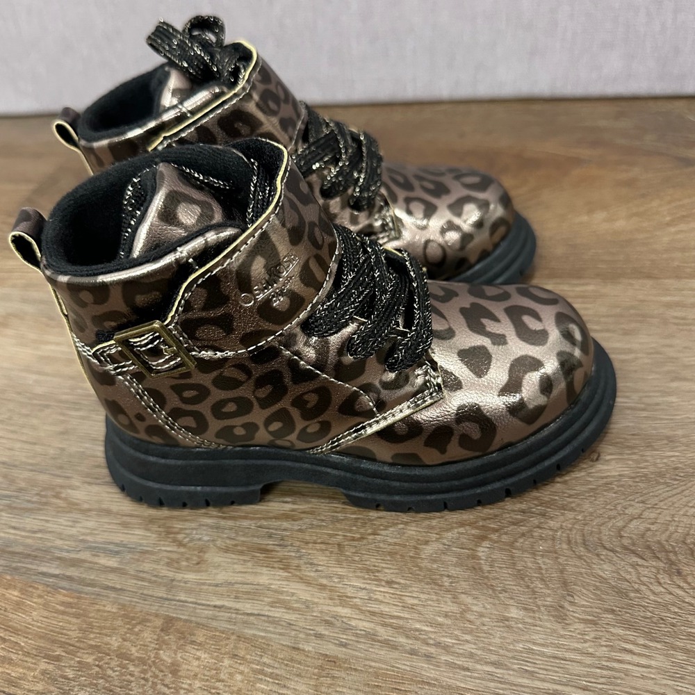 OshKosh B'gosh‎ Toddler Girls Leopard Combat Boots Size 8M Metallic Bronze - Picture 5 of 10